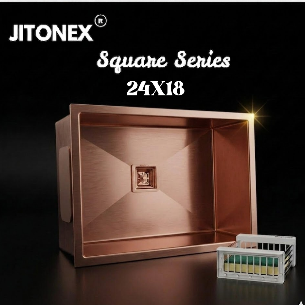 Jitonex Handmade Square Kitchen Sink (Rose Gold)